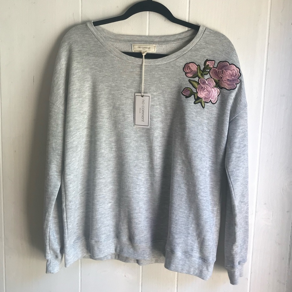 Embroidered Heather Gray Long Sleeve